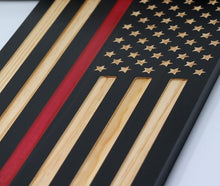 Load image into Gallery viewer, Jackson Flag Company - Handcrafted Thin Red Line Flag Fire Fighter Fire Department Engraved Wood Wall Art Décor American Flag Epoxy Small 21.3 x 11.2 - Clean