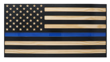 Load image into Gallery viewer, Police Blue Line Flag Engraved Wood Wall Art American Flag Epoxy - Clean - 21.25" x 11.25" x .75"