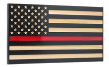 Load image into Gallery viewer, Jackson Flag Company - Handcrafted Thin Red Line Flag Fire Fighter Fire Department Engraved Wood Wall Art Décor American Flag Epoxy Small 21.3 x 11.2 - Clean
