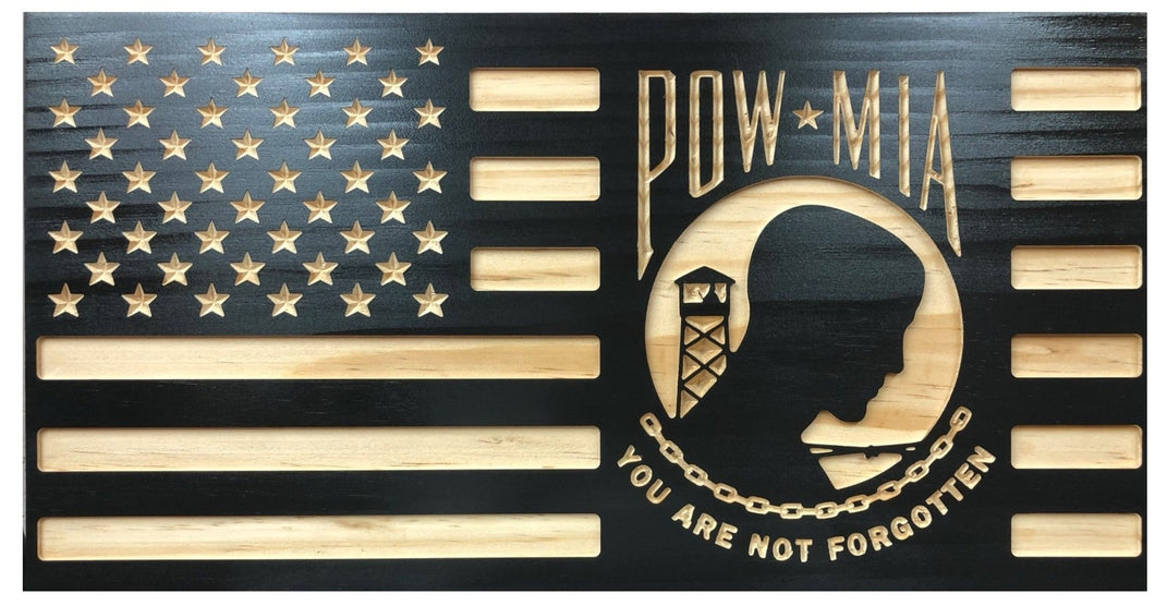 Jackson Flag Company - Handcrafted POW Mia Flag Engraved Wood Wall Art Décor American Flag 21.3 x 11.2 - Clean