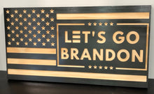 Load image into Gallery viewer, Lets Go Brandon - Handcrafted Wall Art American Flag Wood Engraved Décor 21.5 x 11.2 - Black
