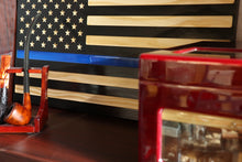 Load image into Gallery viewer, Police Blue Line Flag Engraved Wood Wall Art American Flag Epoxy - Clean - 21.25&quot; x 11.25&quot; x .75&quot;
