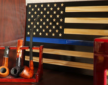 Load image into Gallery viewer, Police Blue Line Flag Engraved Wood Wall Art American Flag Epoxy - Clean - 21.25&quot; x 11.25&quot; x .75&quot;
