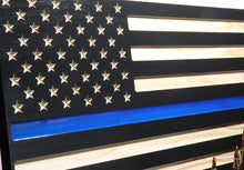 Load image into Gallery viewer, Police Blue Line Flag Engraved Wood Wall Art American Flag Epoxy - Clean - 21.25&quot; x 11.25&quot; x .75&quot;
