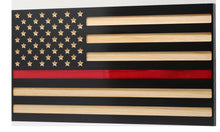 Load image into Gallery viewer, Jackson Flag Company - Handcrafted Thin Red Line Flag Fire Fighter Fire Department Engraved Wood Wall Art Décor American Flag Epoxy Small 21.3 x 11.2 - Clean
