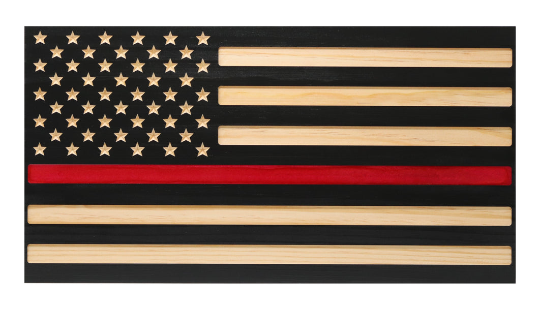 Jackson Flag Company - Handcrafted Thin Red Line Flag Fire Fighter Fire Department Engraved Wood Wall Art Décor American Flag Epoxy Small 21.3 x 11.2 - Clean